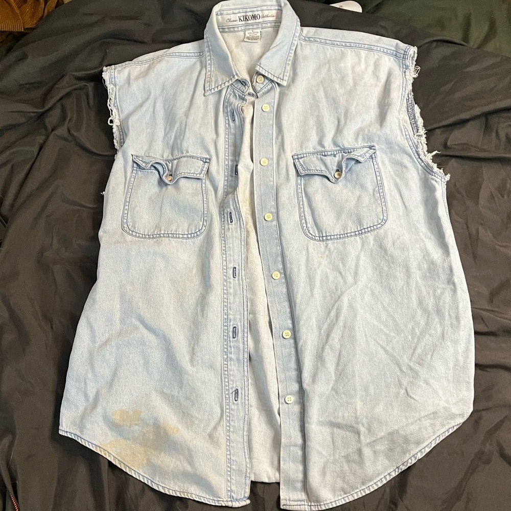 Light Blue Sleeveless Denim Shirt